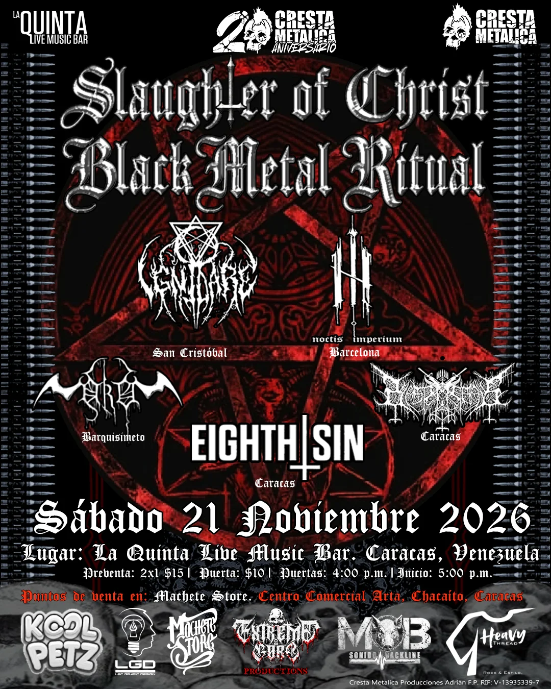Slaughter Of Christ Black Metal Ritual – 20 Aniversario Cresta Metalica – La Quinta Bar – Caracas – Venezuela – Nocviembre 2026